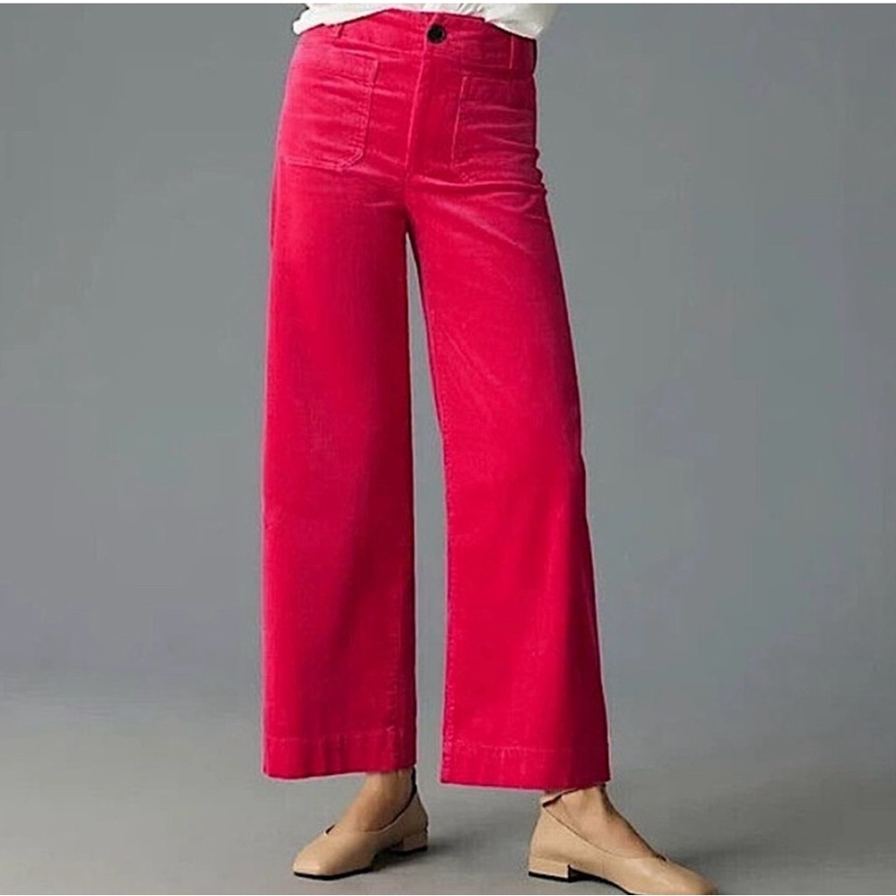 Anthropologie Maeve Colette Cropped Wide Leg Corduroy Hot Fuchsia Pink Pants 28 - Picture 2 of 13